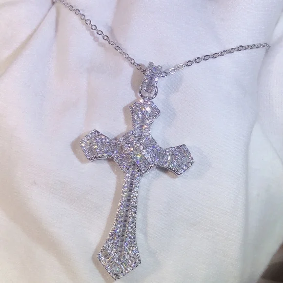 Sterling silver diamond cross - Picture 6 of 8
